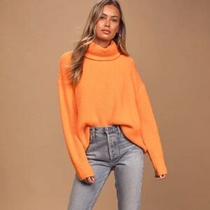 Lulu’s Brightly Pleased Orange Oversized Knit Turtleneck Sweater Size Small